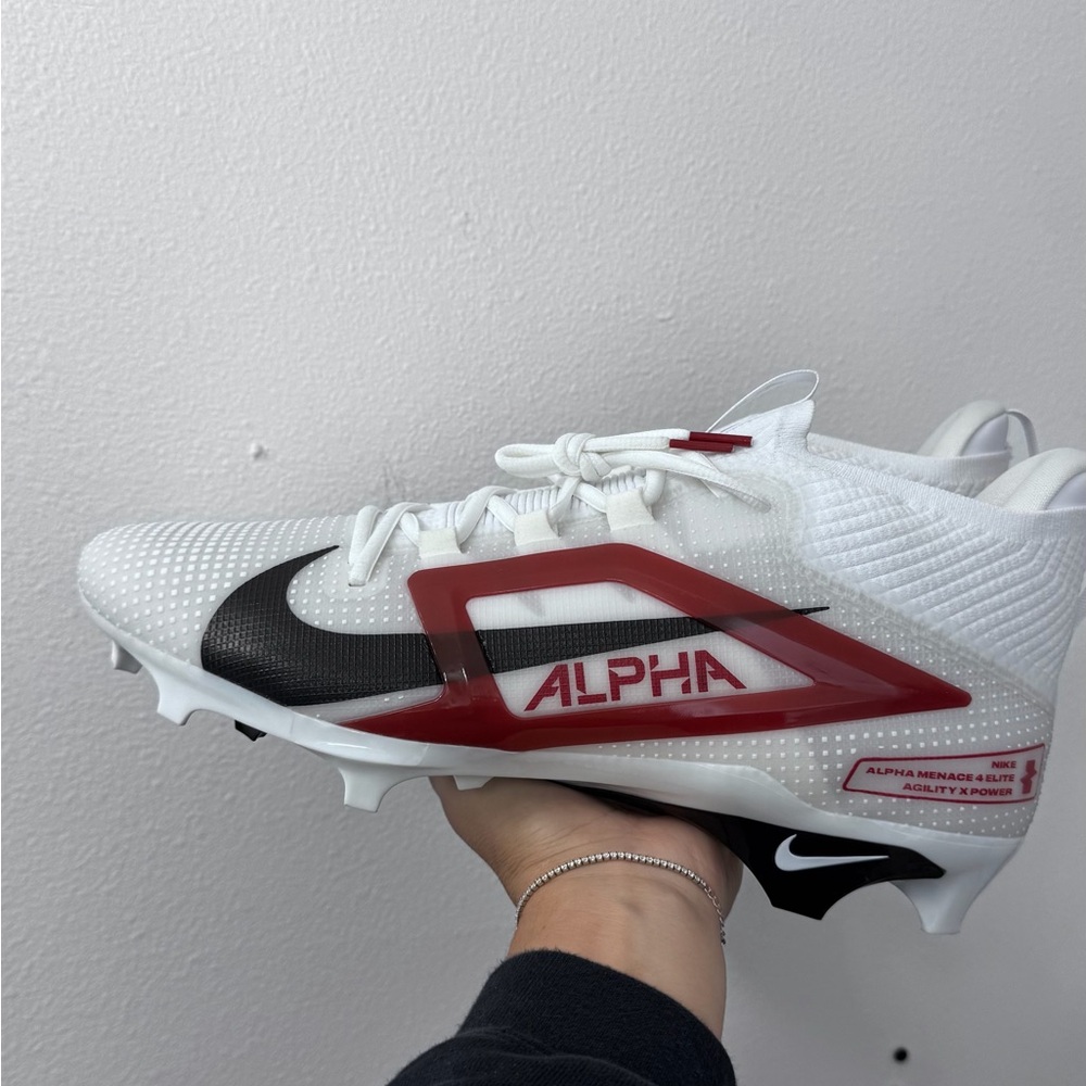 Nike White Red Black Alpha Menace Football Cleat